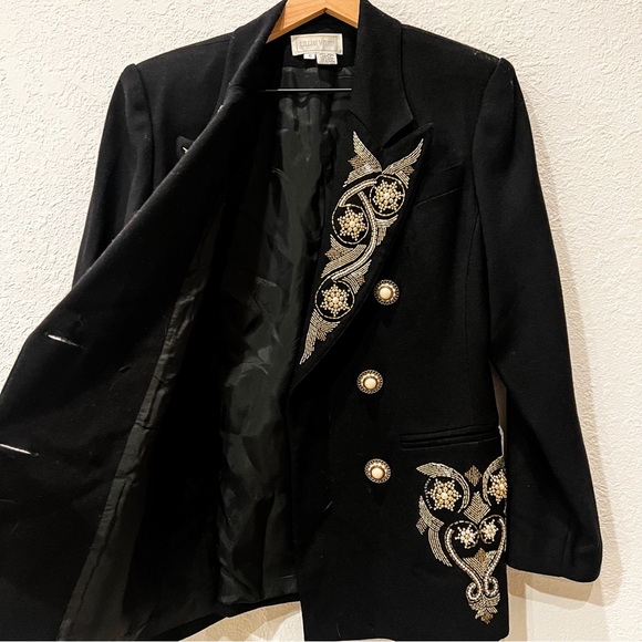 Lillian West Vintage Wool Blazer Jacket with Silver Gold Embroidery - Picture 2 of 12